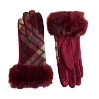 Plaid Winter Gloves Faux Fur Trim Marilee Touchscreen