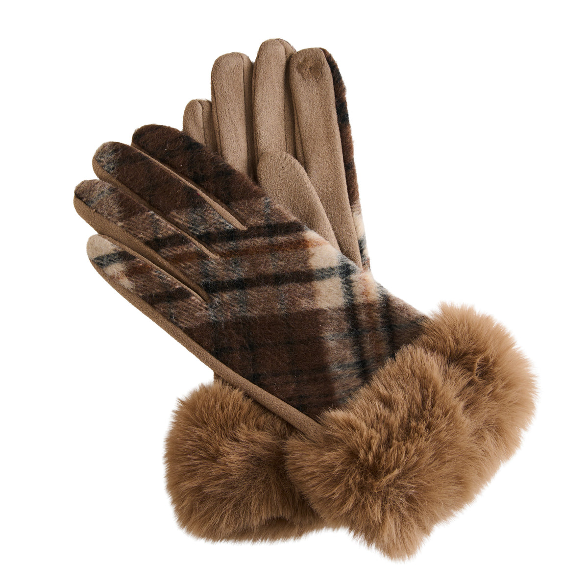 Plaid Winter Gloves Faux Fur Trim Marilee Touchscreen