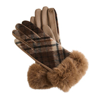 Plaid Winter Gloves Faux Fur Trim Marilee Touchscreen