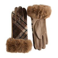 Plaid Winter Gloves Faux Fur Trim Marilee Touchscreen