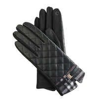 Quilted Vegan Leather Gloves Vivi Plaid Trim Touchscreen