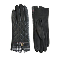 Quilted Vegan Leather Gloves Vivi Plaid Trim Touchscreen