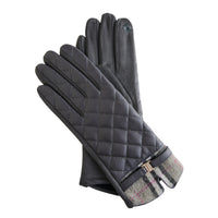 Quilted Vegan Leather Gloves Vivi Plaid Trim Touchscreen