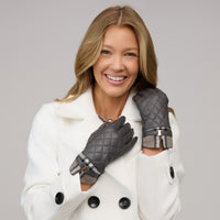 Quilted Vegan Leather Gloves Vivi Plaid Trim Touchscreen