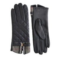 Quilted Vegan Leather Gloves Vivi Plaid Trim Touchscreen