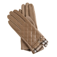 Quilted Vegan Leather Gloves Vivi Plaid Trim Touchscreen