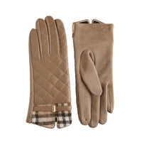 Quilted Vegan Leather Gloves Vivi Plaid Trim Touchscreen