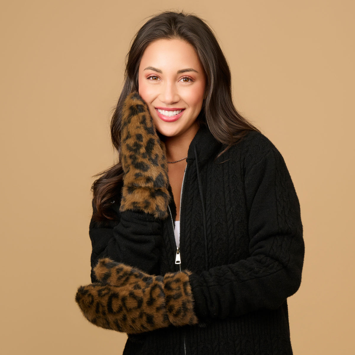 Leopard Print Mittens Faux Fur Roxy Winter Mittens