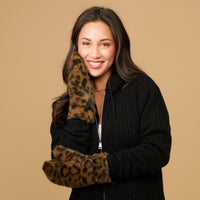Leopard Print Mittens Faux Fur Roxy Winter Mittens