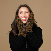Leopard Print Mittens Faux Fur Roxy Winter Mittens