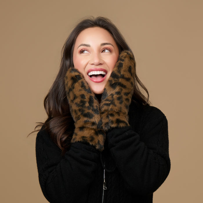 Leopard Print Mittens Faux Fur Roxy Winter Mittens