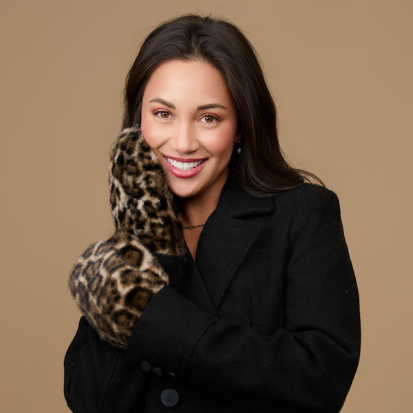 Leopard Print Mittens Faux Fur Roxy Winter Mittens