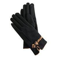Faux Suede Gloves Animal Print Trim Melia Touchscreen