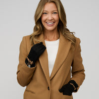 Faux Suede Gloves Animal Print Trim Melia Touchscreen