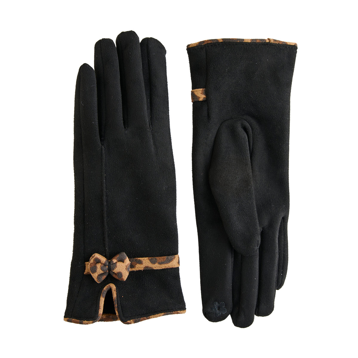 Faux Suede Gloves Animal Print Trim Melia Touchscreen