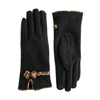 Faux Suede Gloves Animal Print Trim Melia Touchscreen