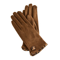Faux Suede Gloves Animal Print Trim Melia Touchscreen