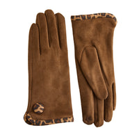 Faux Suede Gloves Animal Print Trim Melia Touchscreen