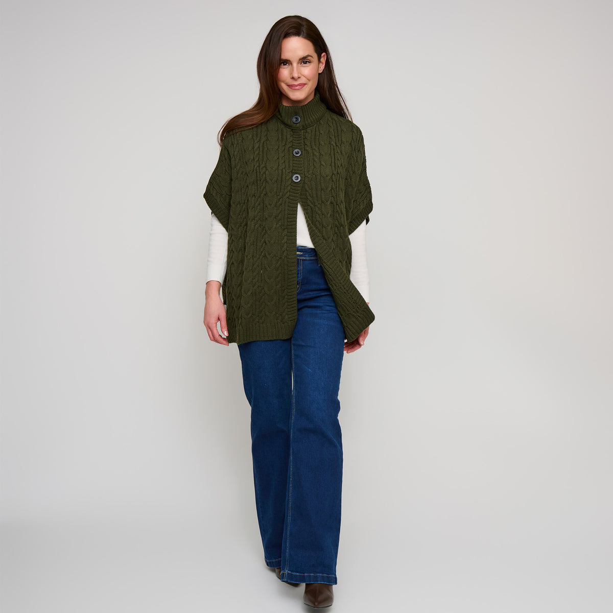 Cable Knit Poncho Mavi Sweater One Size Wrap