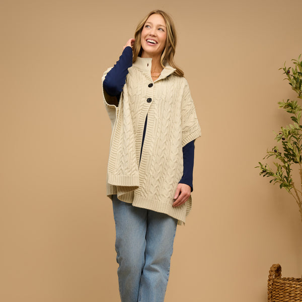 Cable Knit Poncho Mavi Sweater One Size Wrap