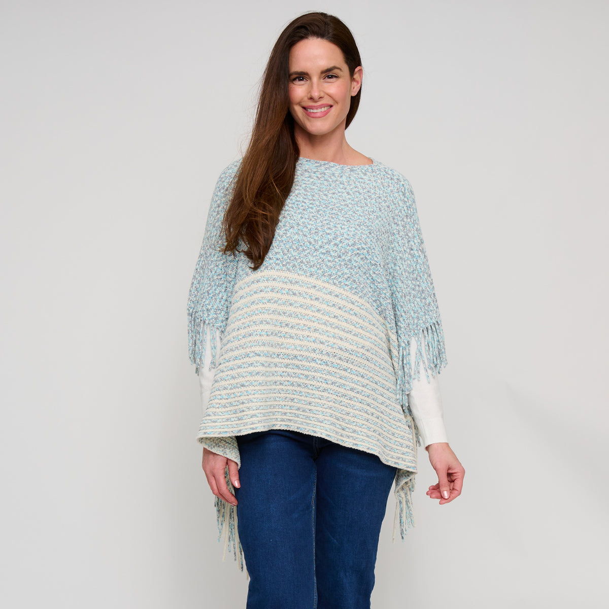 Chenille Knit Poncho Brielle Fringe One Size Wrap