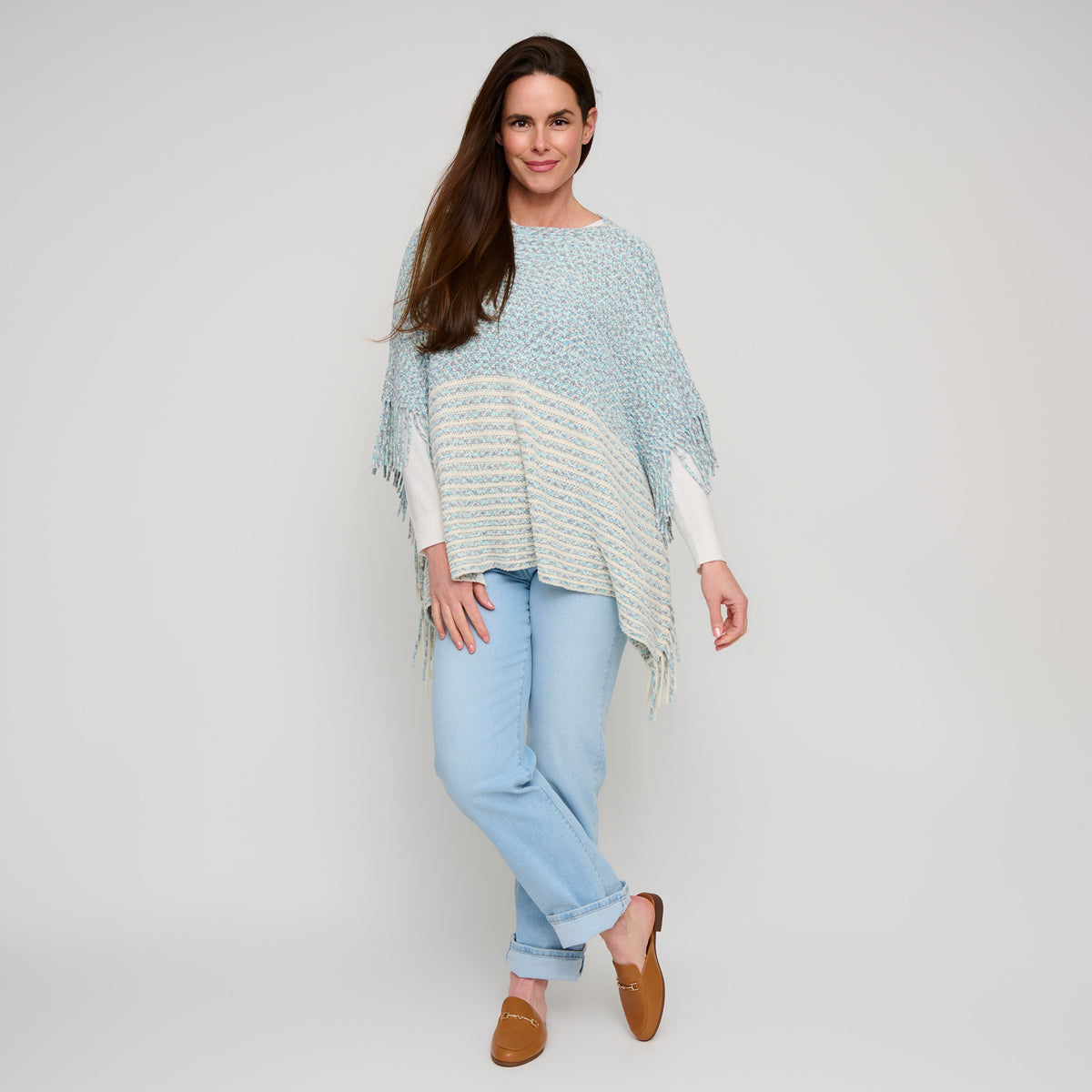 Chenille Knit Poncho Brielle Fringe One Size Wrap