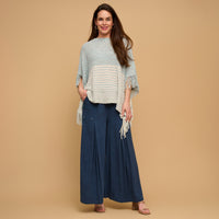 Chenille Knit Poncho Brielle Fringe One Size Wrap