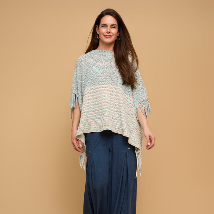 Chenille Knit Poncho Brielle Fringe One Size Wrap