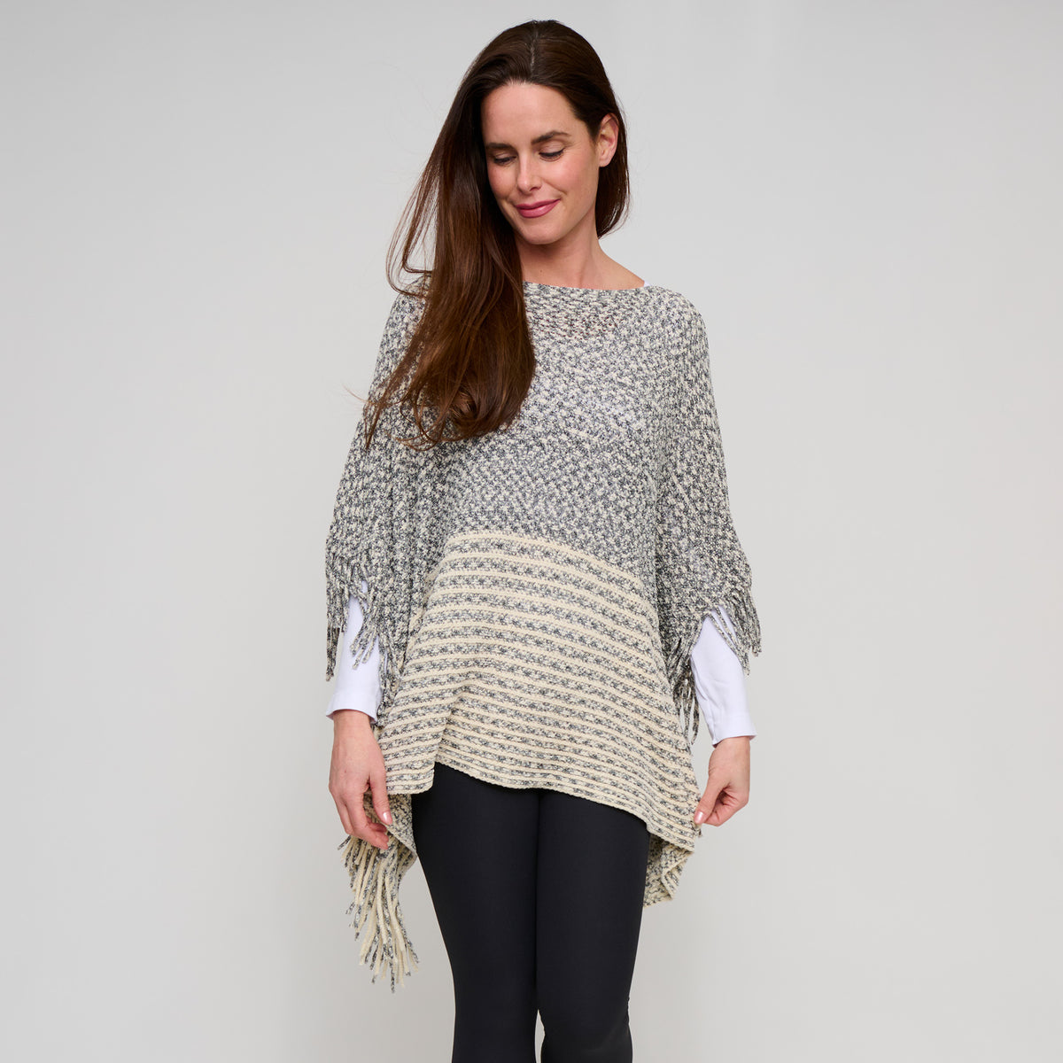 Chenille Knit Poncho Brielle Fringe One Size Wrap