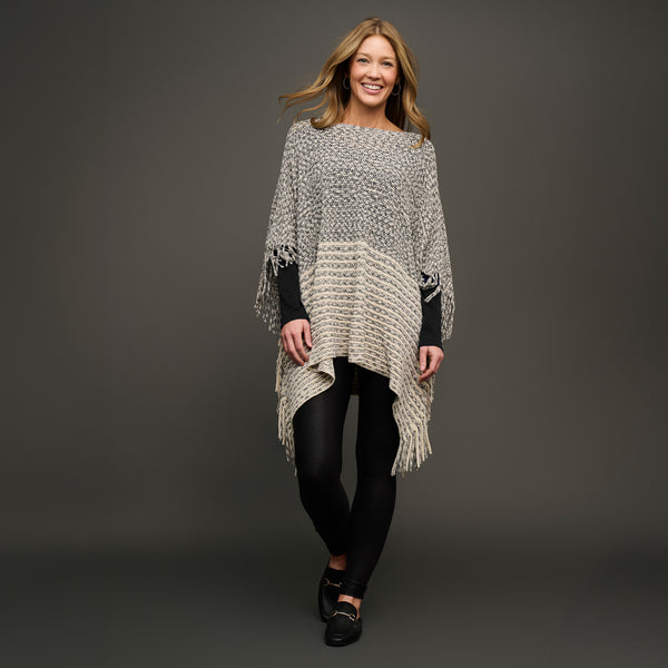Chenille Knit Poncho Brielle Fringe One Size Wrap