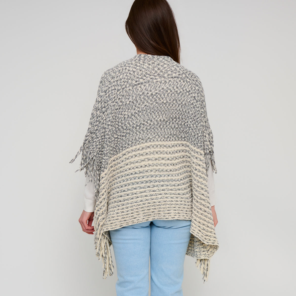 Chenille Knit Poncho Brielle Fringe One Size Wrap