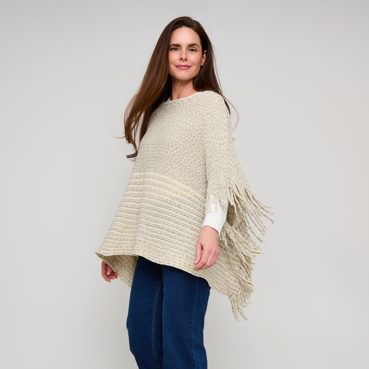 Chenille Knit Poncho Brielle Fringe One Size Wrap