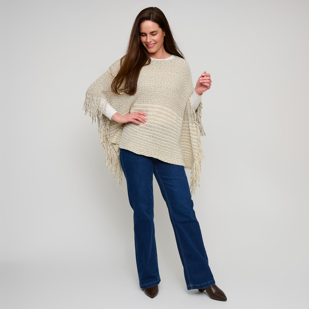Chenille Knit Poncho Brielle Fringe One Size Wrap