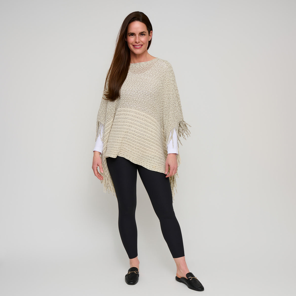 Chenille Knit Poncho Brielle Fringe One Size Wrap