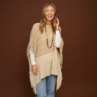 Chenille Knit Poncho Brielle Fringe One Size Wrap