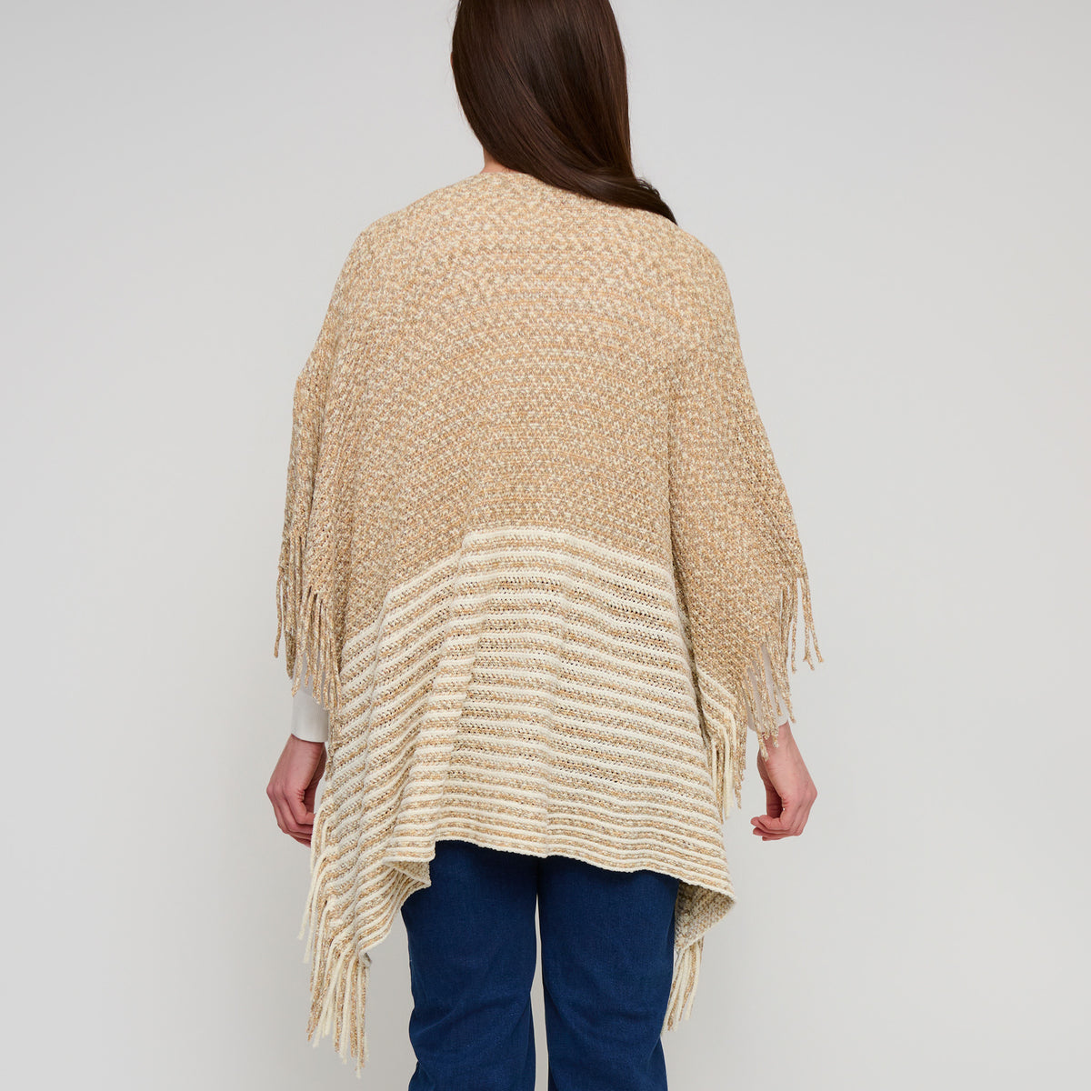 Chenille Knit Poncho Brielle Fringe One Size Wrap