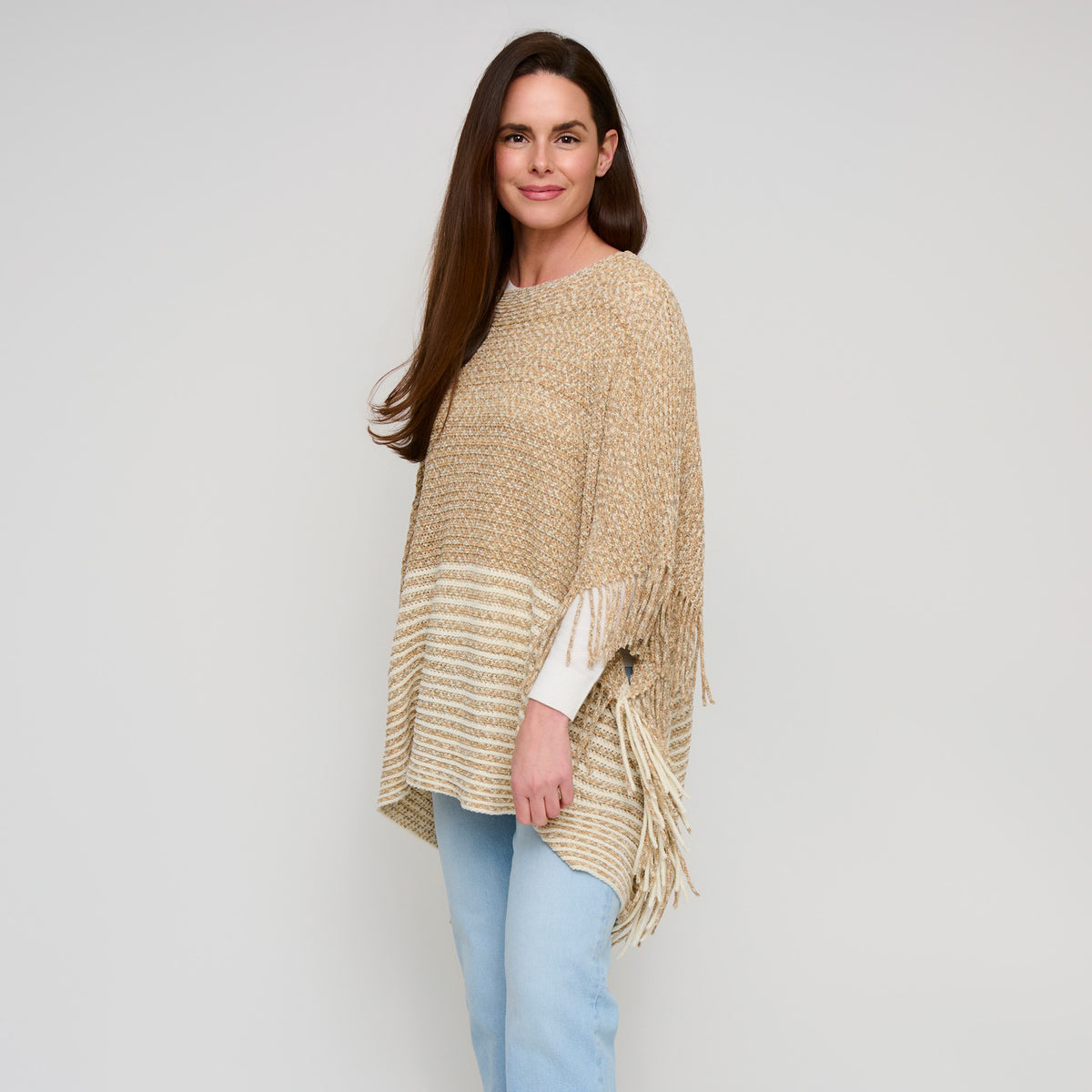 Chenille Knit Poncho Brielle Fringe One Size Wrap