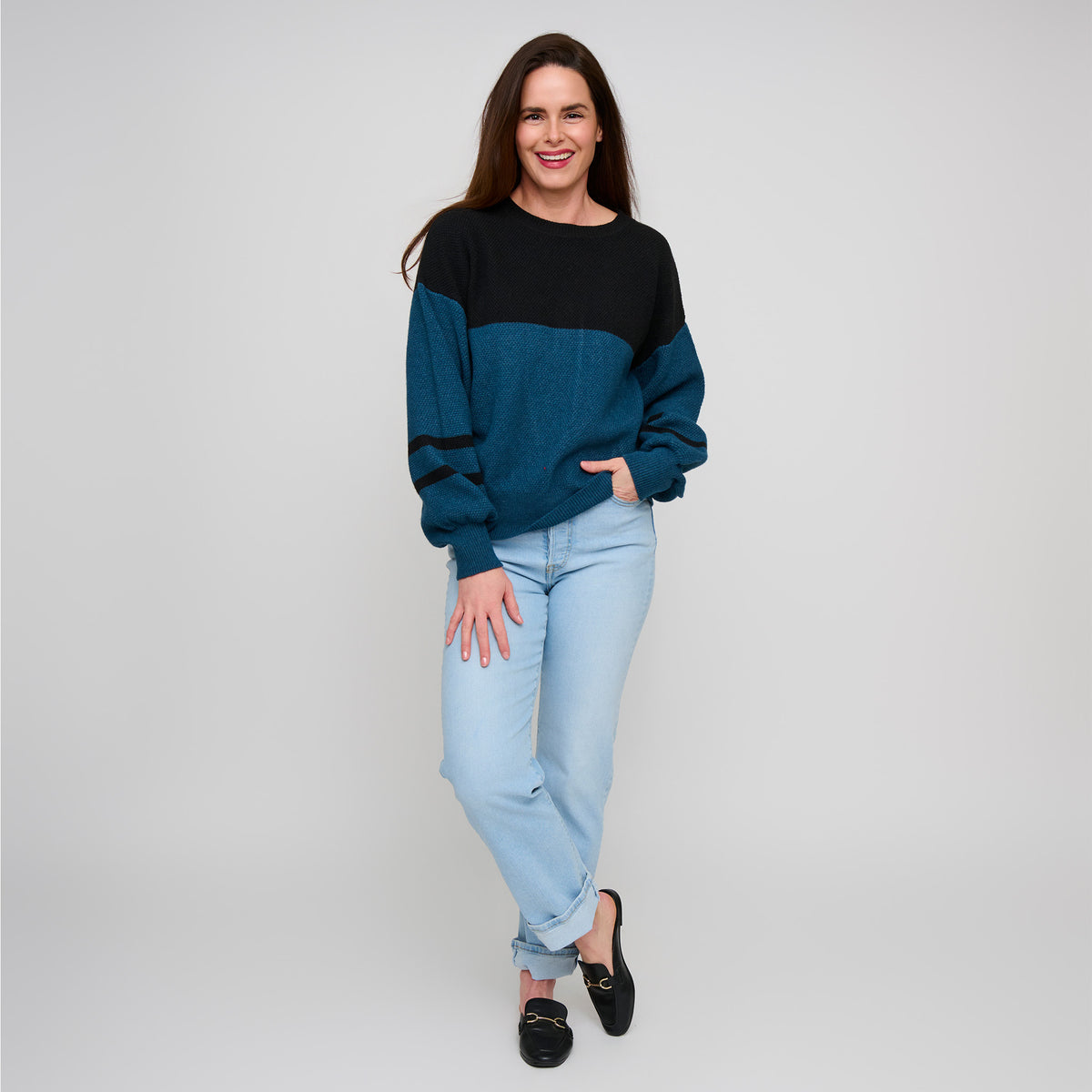 Color Block Sweater Balloon Sleeve Hayley Sweater