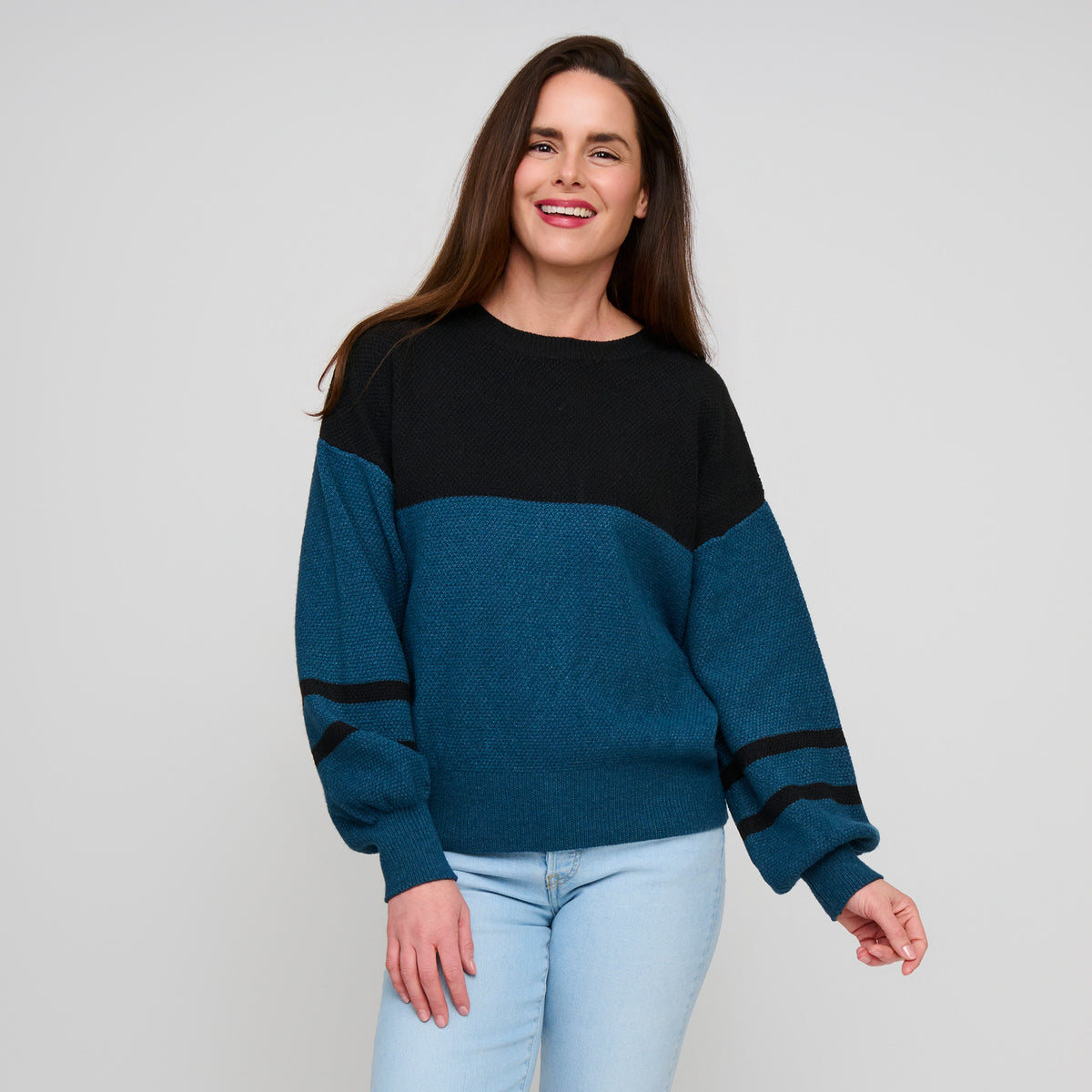 Color Block Sweater Balloon Sleeve Hayley Sweater