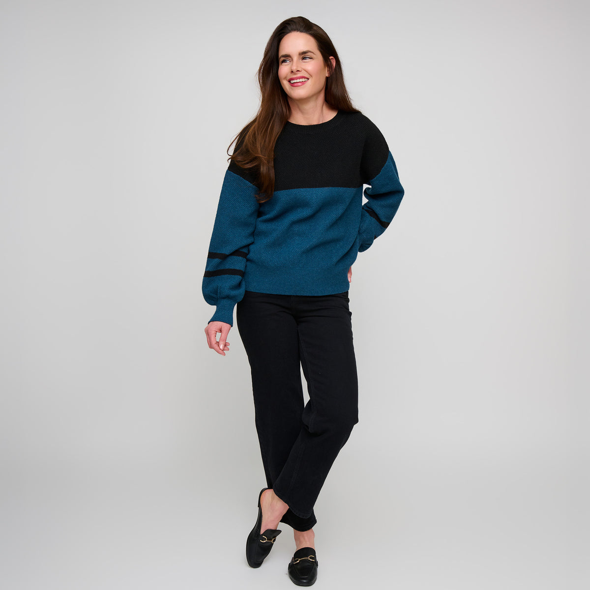 Color Block Sweater Balloon Sleeve Hayley Sweater
