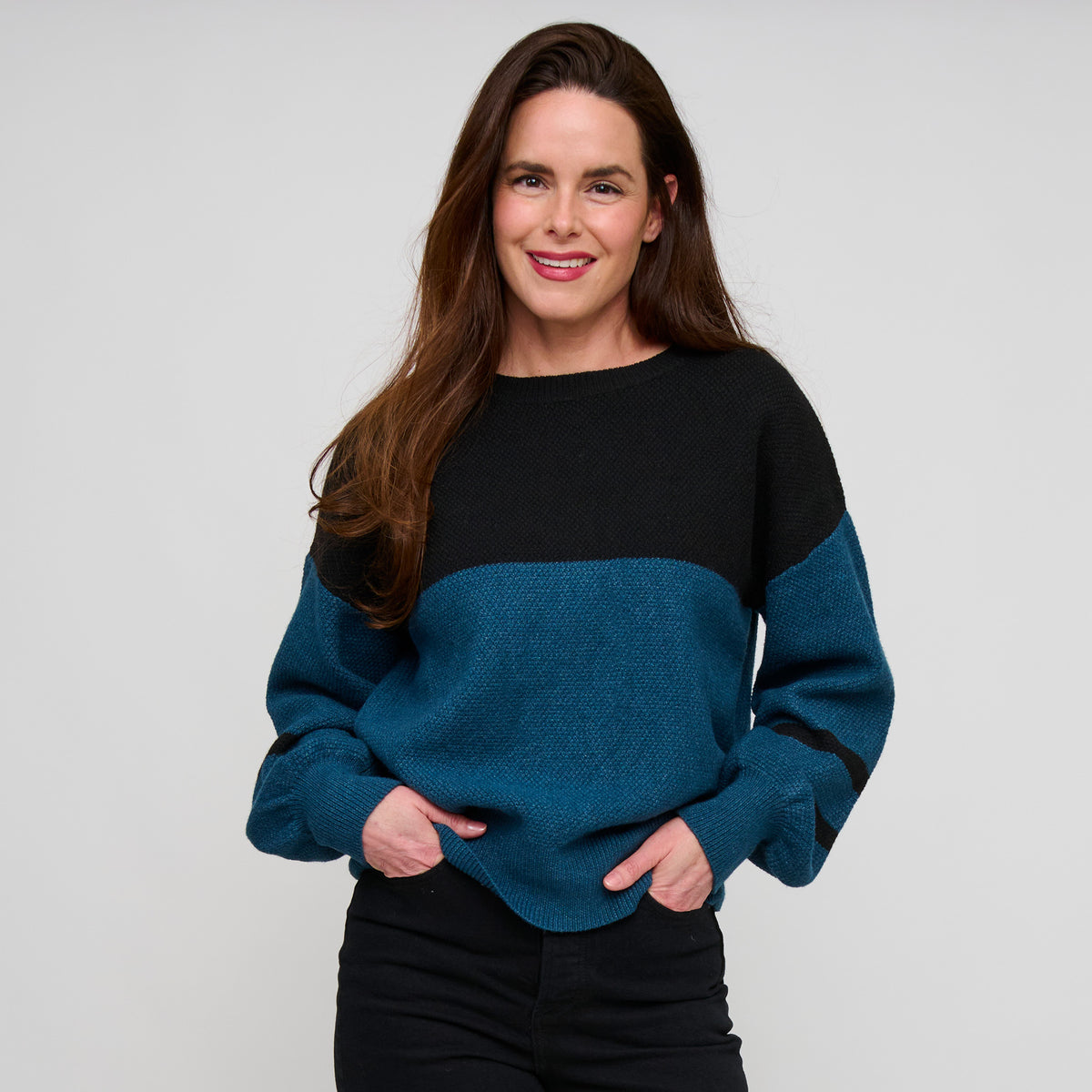Color Block Sweater Balloon Sleeve Hayley Sweater