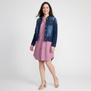 Denim Jacket Sadi Distressed Stretch Button Up Trucker
