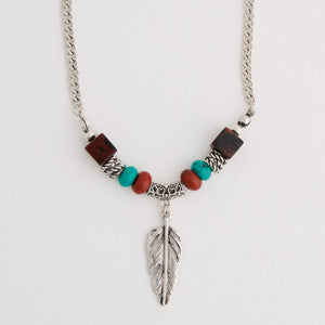 Pendant Necklace Brooke Red Jasper 18" Feather Beaded
