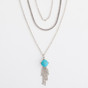 Layered Necklace Frankie Turquoise 16" Tassel Pendant