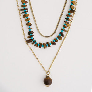 Layered Necklace Eva 16" Turquoise Tigers Eye Pendant