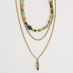 Layered Necklace Hallie Indian Agate 16" Feather Pendant