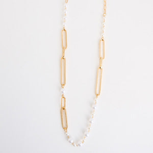 Long Necklace Annabelle 39" Paperclip Chain Faux Pearl