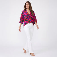 Printed Blouse Hendrix Lace Up V-Neck Hi-Low Ruffle Sleeve