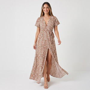 Maxi Dress Simone Deep V-Neck High Slit Tie Waist