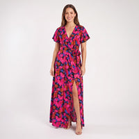 Maxi Dress Simone Deep V-Neck High Slit Tie Waist